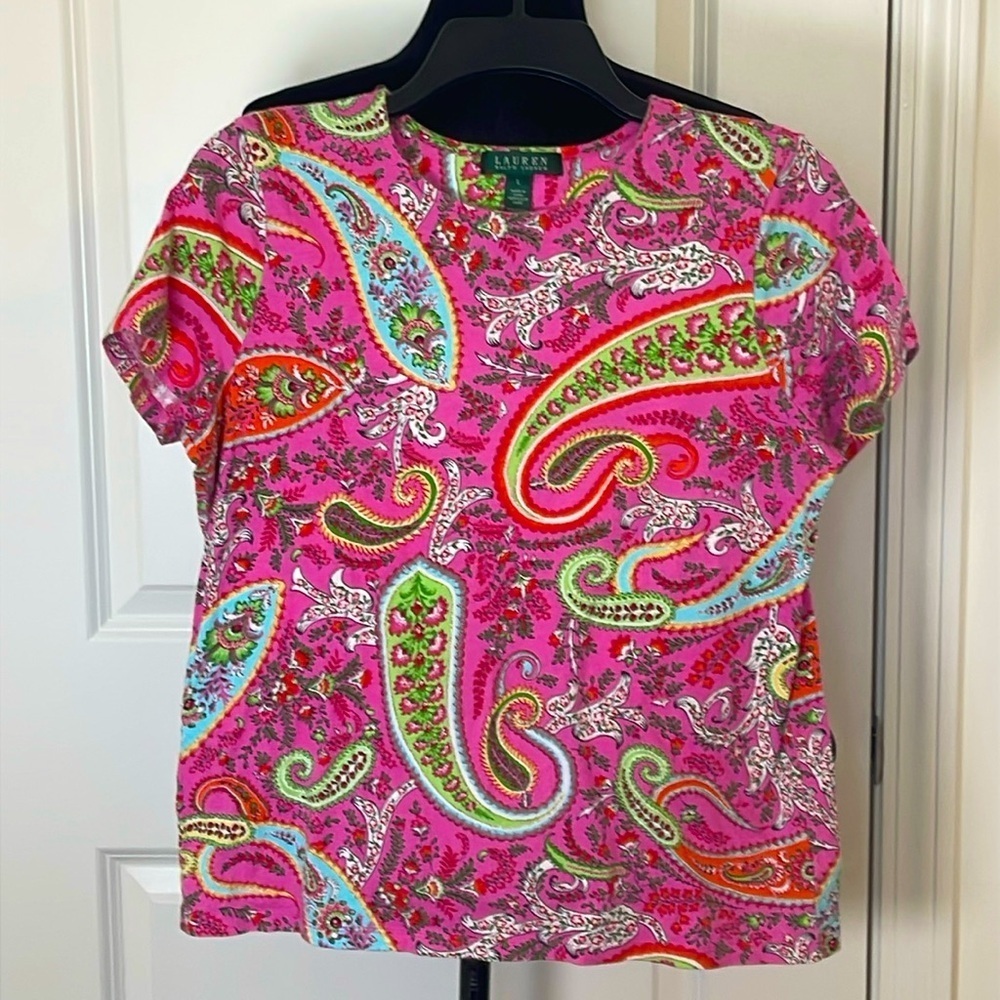 Lauren Ralph Lauren Tshirt Paisley Short Sleeve 100% Cotton Size Large